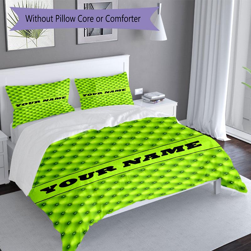 3PC Custom Name Green Leather Texture Bedding Set Duvet Cover Closure Includes 1 Duvet Cover & 2 Pillowcases for Bedroom