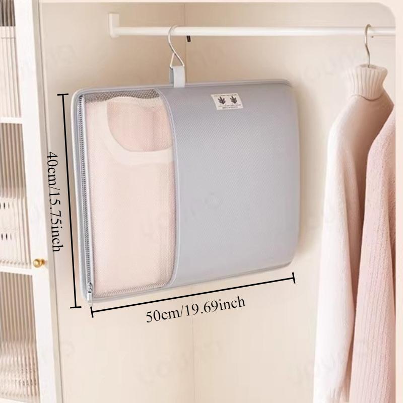 1Pc Special Hanging Compression Storage Bag For Down Jackets, Wall-Mounted Mesh Bag With Metal Hook For Home Wardrobe, Hanging Bag For Large Garments