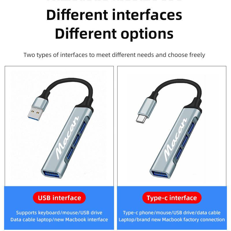 Car 4 Port USB HUB High Speed Type C Multi Splitter Adapter Accessories For Porsche Cayenne Panamera Macan 911 718 Taycan Cayman 1Pcs Type-C