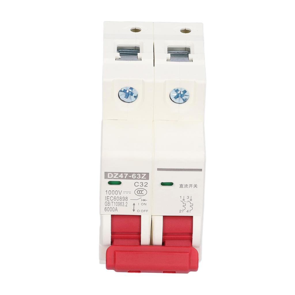 DC Miniature Circuit Breaker 2P Solar PV System Isolator DIN Rail Mount 1000V 32A DZ47‑63Z C32