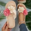 Fashion Mix Color Double Flower Decor Flip Flops for Women 2025 Summer Comfort Flat Beach Slippers Woman Lightweight Clip Toe Slides