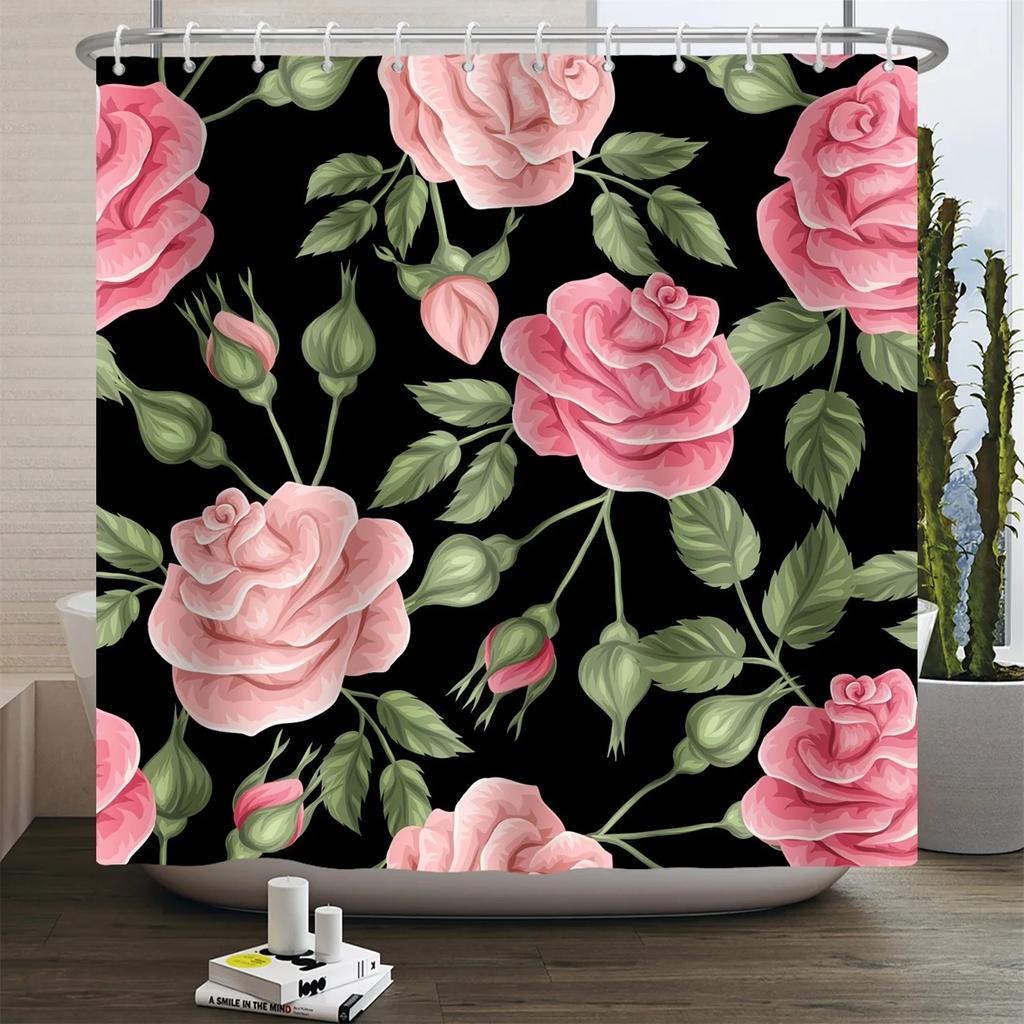 Floral Duschvorhang für Badezimmer Vintage Blume Schmetterling Wasserdichter Stoff Boho Badewanne Badezimmervorhang Mit Haken 180x240