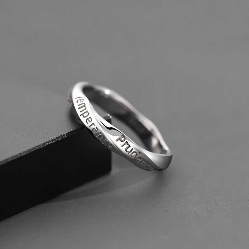 Silver Color Minimalist Punk Hip Hop Rings Seven Virtues Ring for Men Faith Hope Charity Justice Fortitude Prudence Temperance