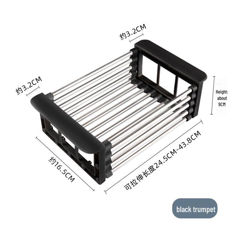 Retractable Kitchen Sink Dish Drying Rack & Storage Basket