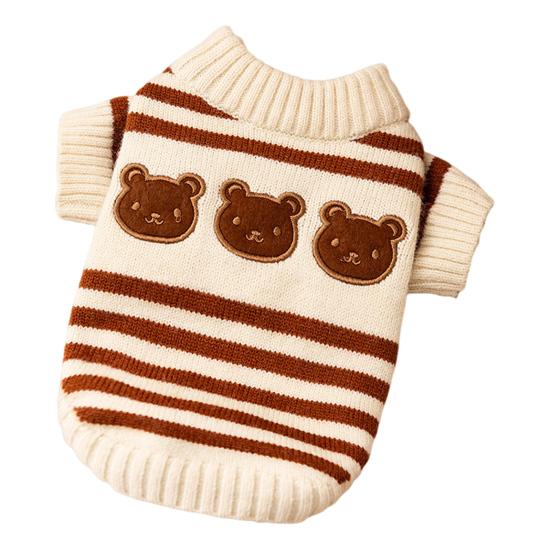 Dogs Striped Sweater Cute Bear Pattern Knitted Pullover Stretchy Warm Winter Puppy Clothes for Small Dogs Cats French Bulldog Chihuahua