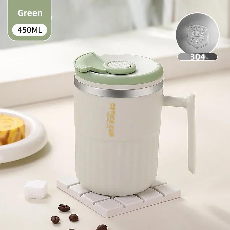 

450 мл кружка для кофе из нержавеющей стали 304, двухслойная, с ручкой, для студентов, офиса, школы, для чая, воды, посуда для напитков 450ml зелёный