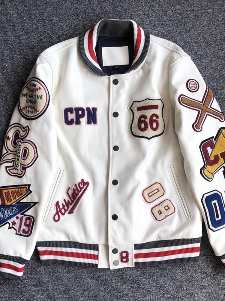 Korean Style Trendy PU Leather Casual Jacket with American Retro Embroidery for Men and Women