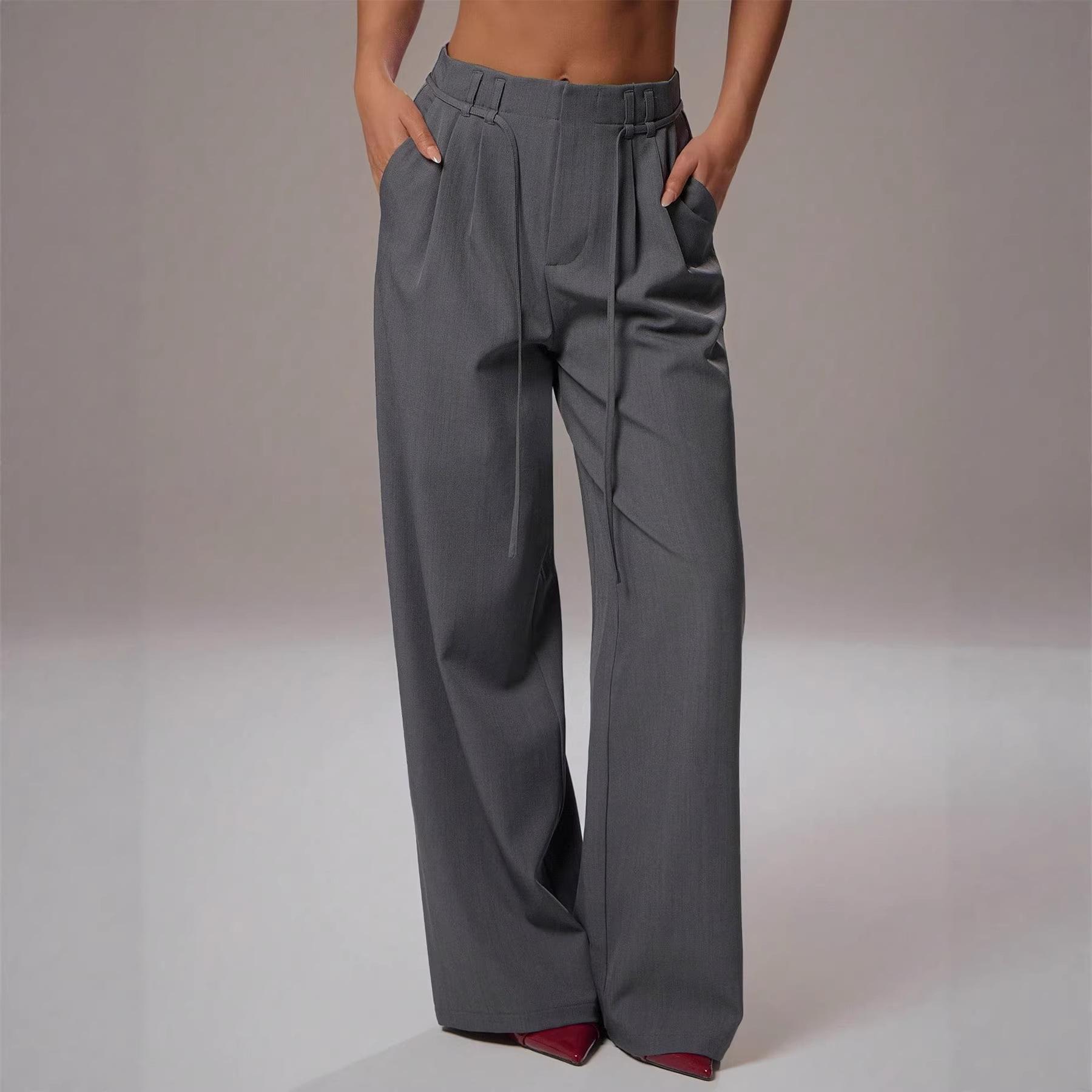 2026 spring European and American cross-border Amazon temperament fashion commuting drape wide-leg pants women s trousers casual pants S серый