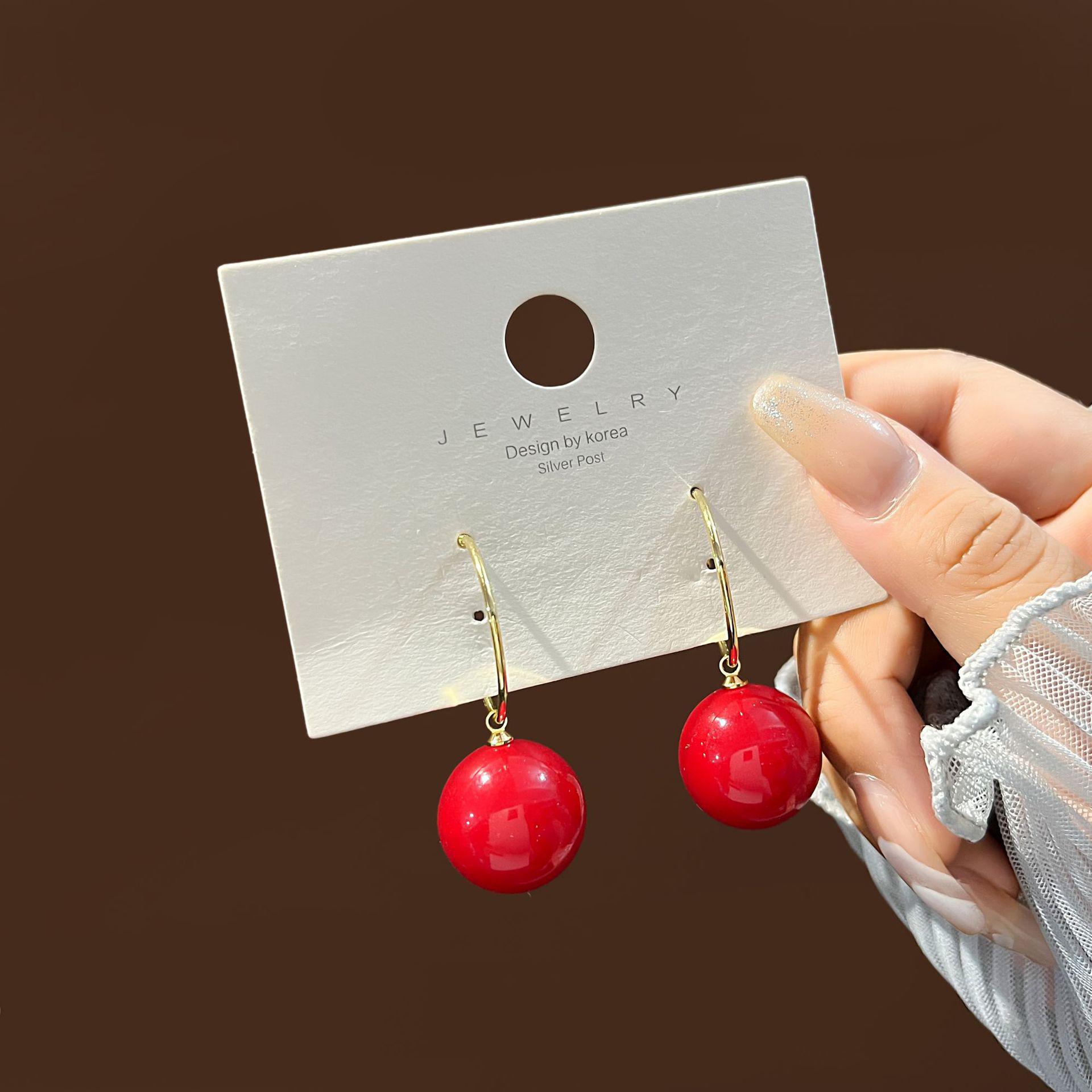 Natural Silver Needle Red Tassel Heart & Pearl Earrings for Women - Face-Slimming, Fashionable Wedding Jewelry
