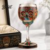 Themed Party Wine Glass Gothic Skull Glass Hand Painted Skeleton Goblet Day of The Dead Altar Accessory Decor Unique Bar Gift for Halloween Luxury