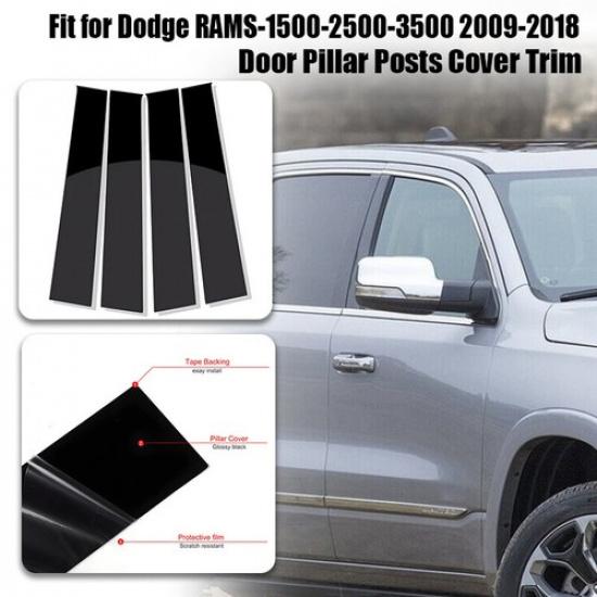 Glossy Black Post Pillar Trim for Dodge Ram 1500 2500 3500 Cab Crew/Quad 2009-18