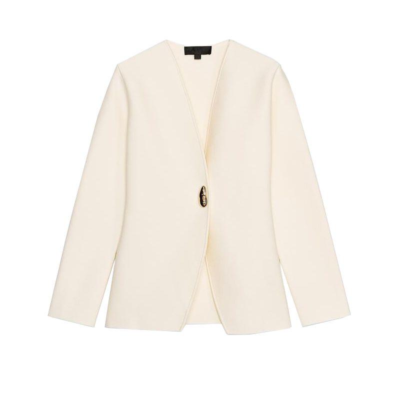 Spring New Women's Clothing French Minority Casual Minimalist Easiest for Match V Neck Long Sleeve Knitted Coat 4192005