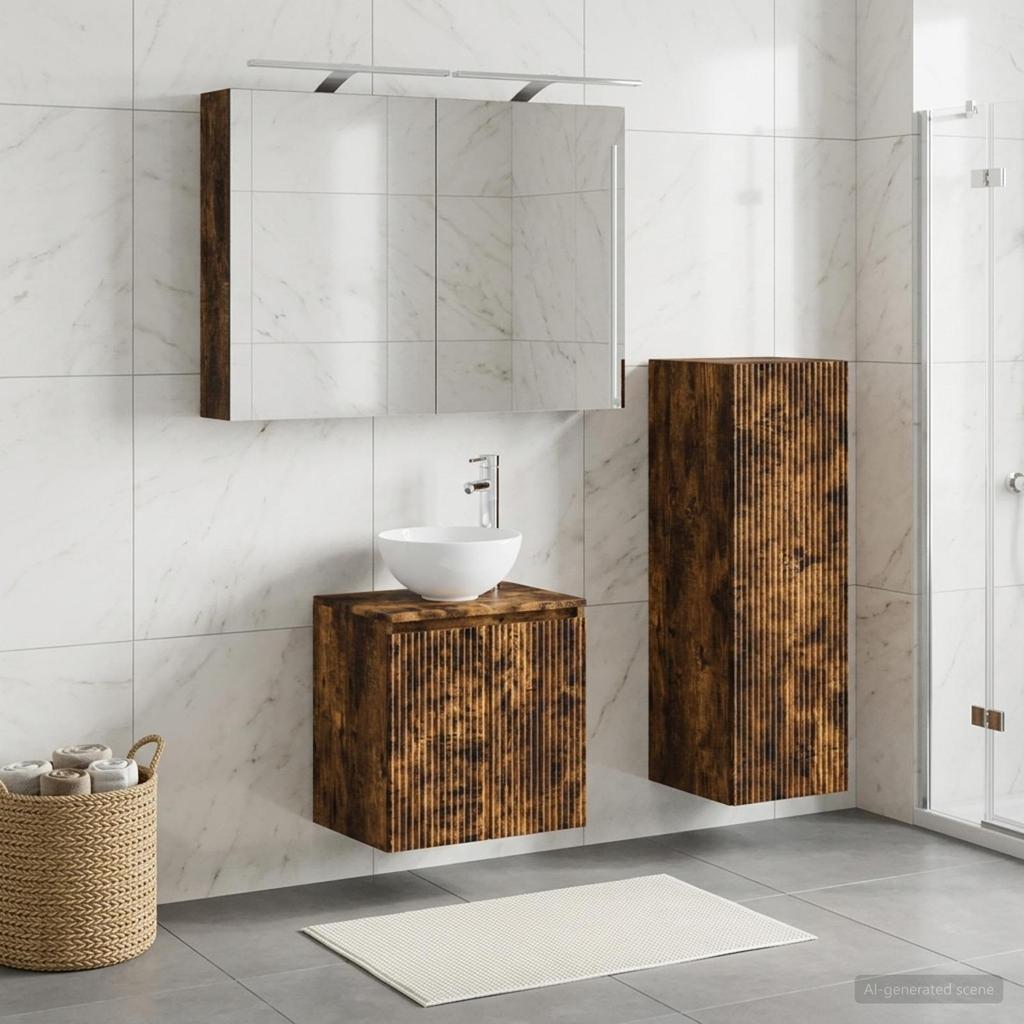 Bathroom Furniture Set 4 Pcs Smoked Oak