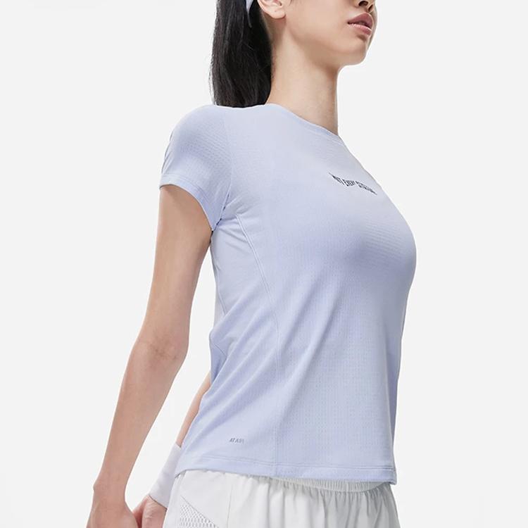 Li Ning Laufserie Buchstaben-Print Rundhals Kurzarm T-Shirt Damen Tops Himmelblau ATST066-6