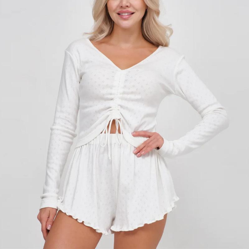 Exquisite Pajamas Long-sleeved Two-piece Set of Pure Cotton Sexy and Thin Autumn New Shorts Furniture Clothing Women