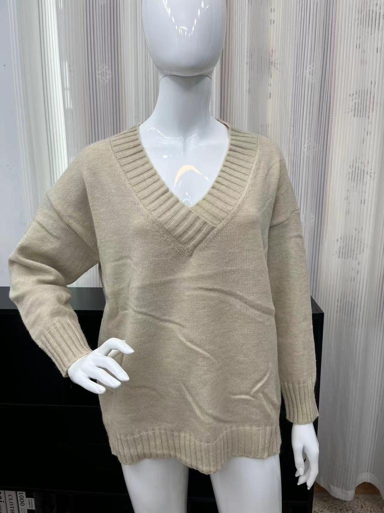 2025 European & American Loose V-Neck Pullover Sweater for Women - New Casual Knitwear Style