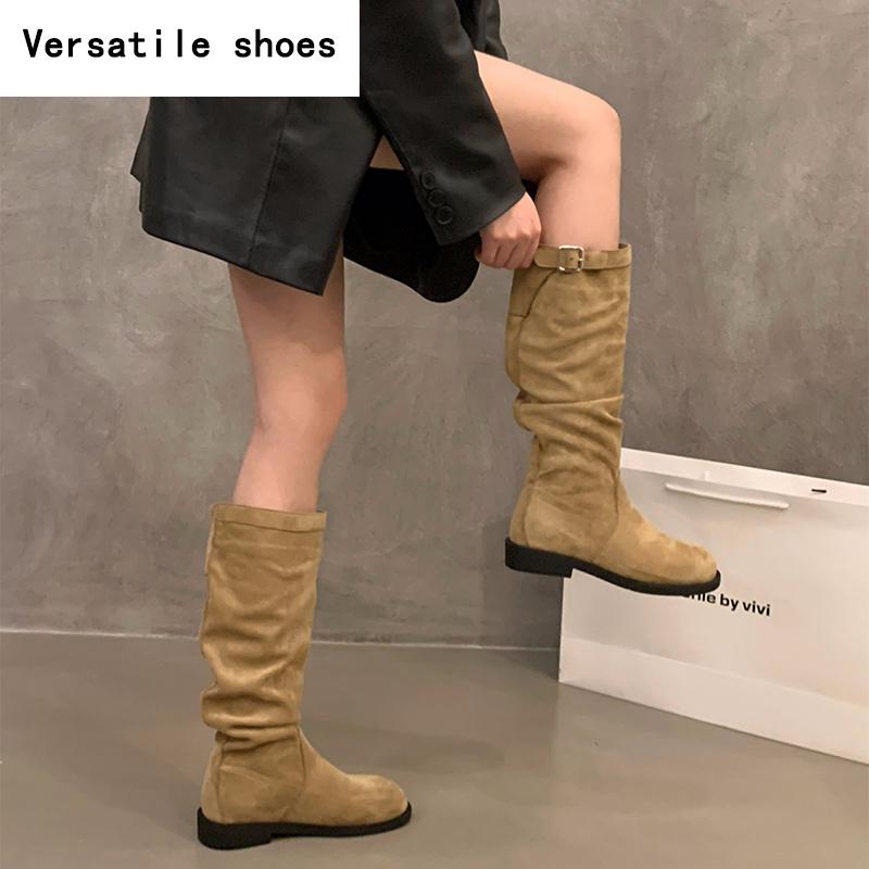 Winter Women Western Cowgirl Boots Fashion Slip On Long Booties Designer Square Low Heels Botas De Mujer