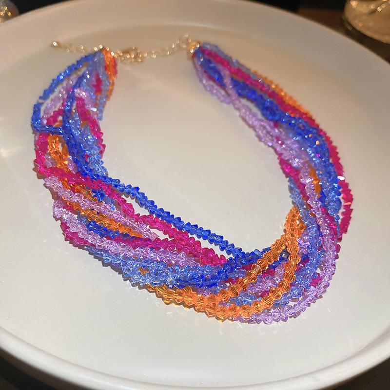 

Многослойное цветное хрустальное ожерелье, модный преувеличенный дизайн, цепочка на ключицу, ожерелье в стиле легкой роскоши, женское ювелирное изделие с высоким чувством стиля