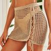 Beach Skirt Solid Color Drawstring Sexy Hollow Out Hight Waist Summer Skirt Holiday Clothes