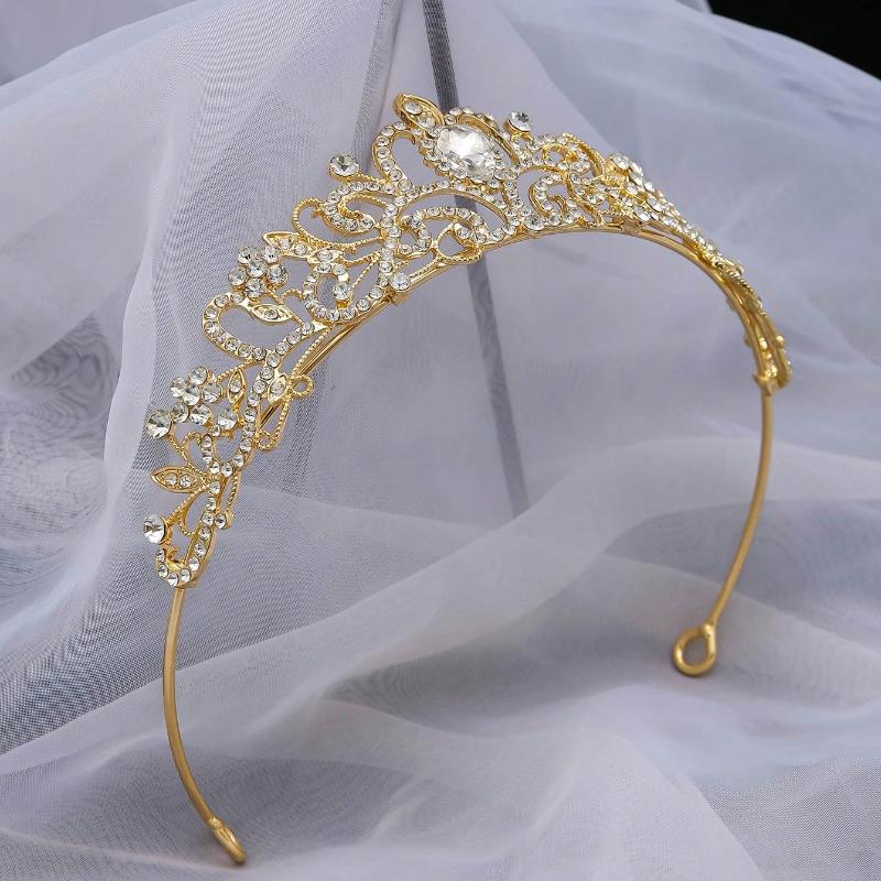 Elegant Golden Princess Tiara – Sparkling Rhinestone & Glass Stone Bridal Crown for Weddings, Balls, Birthdays | Women's Alloy Party Headpiece