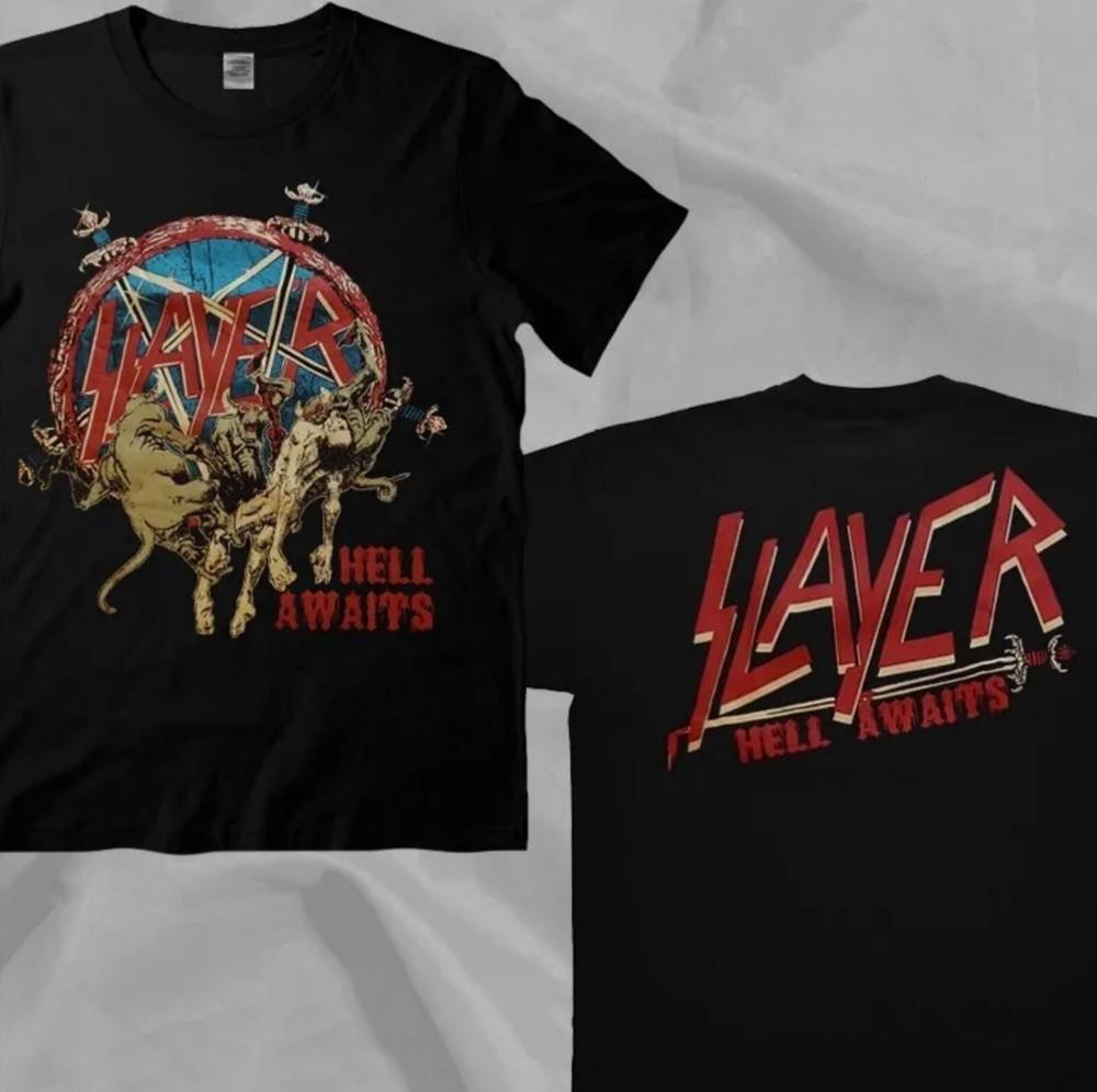 Slayer Hell Awaits Tour Black Vintage Double Sided T-Shirt For Fans Unisex T-Shirt XL