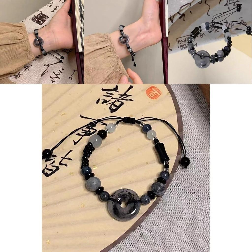 Distinctive Chinese Style Black Resin Stone Beaded Bracelet For Women
