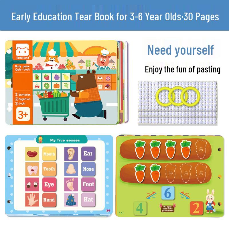 Cicha książeczka dla niemowląt: Karty na rzepy do ciągnięcia i przyklejania do wczesnej edukacji i przedszkola