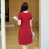 Large size women's clothing pure desire Spice Girl U-neck waist pinch dress summer new thin A-shaped dress 232256
