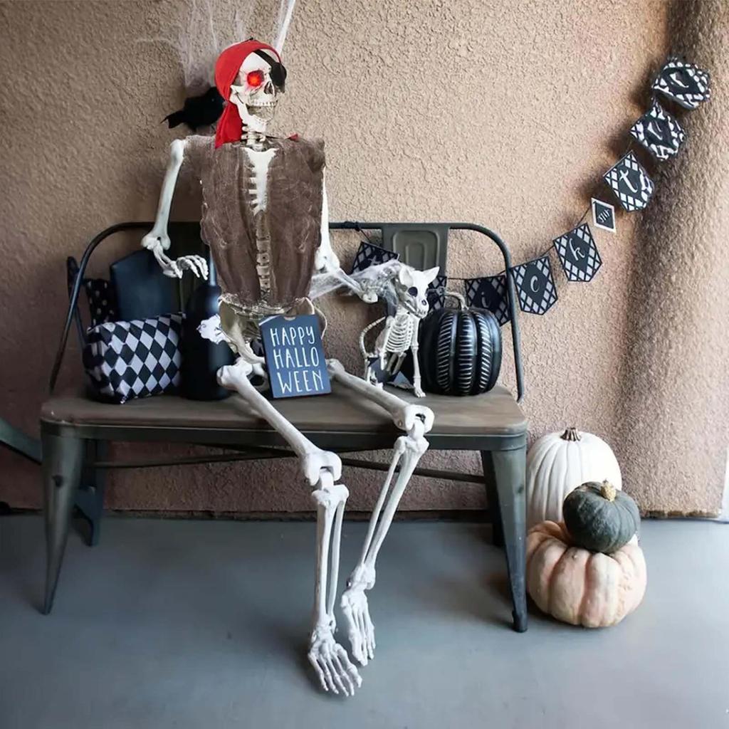 Halloween Skelett Rörligt Halloween Piratskelett Spöklik Dekoration för Trädgård Gård Spökhus Fest Veranda Skolfoto