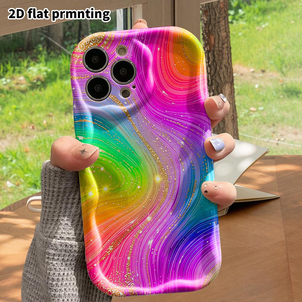 Phone Case: 2D Flat, Suitable for iPhone 18 17 16 15 14 13 12 Pro Protective Case, Phone Decoration, Rainbow Gold, Halloween and Christmas Gift