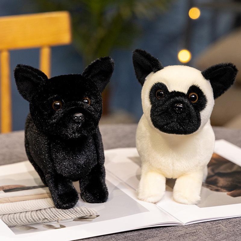 Cute Standing Black Puppy Dog Doll Plush Toy Bulldog Doll Boy Soothing Doll