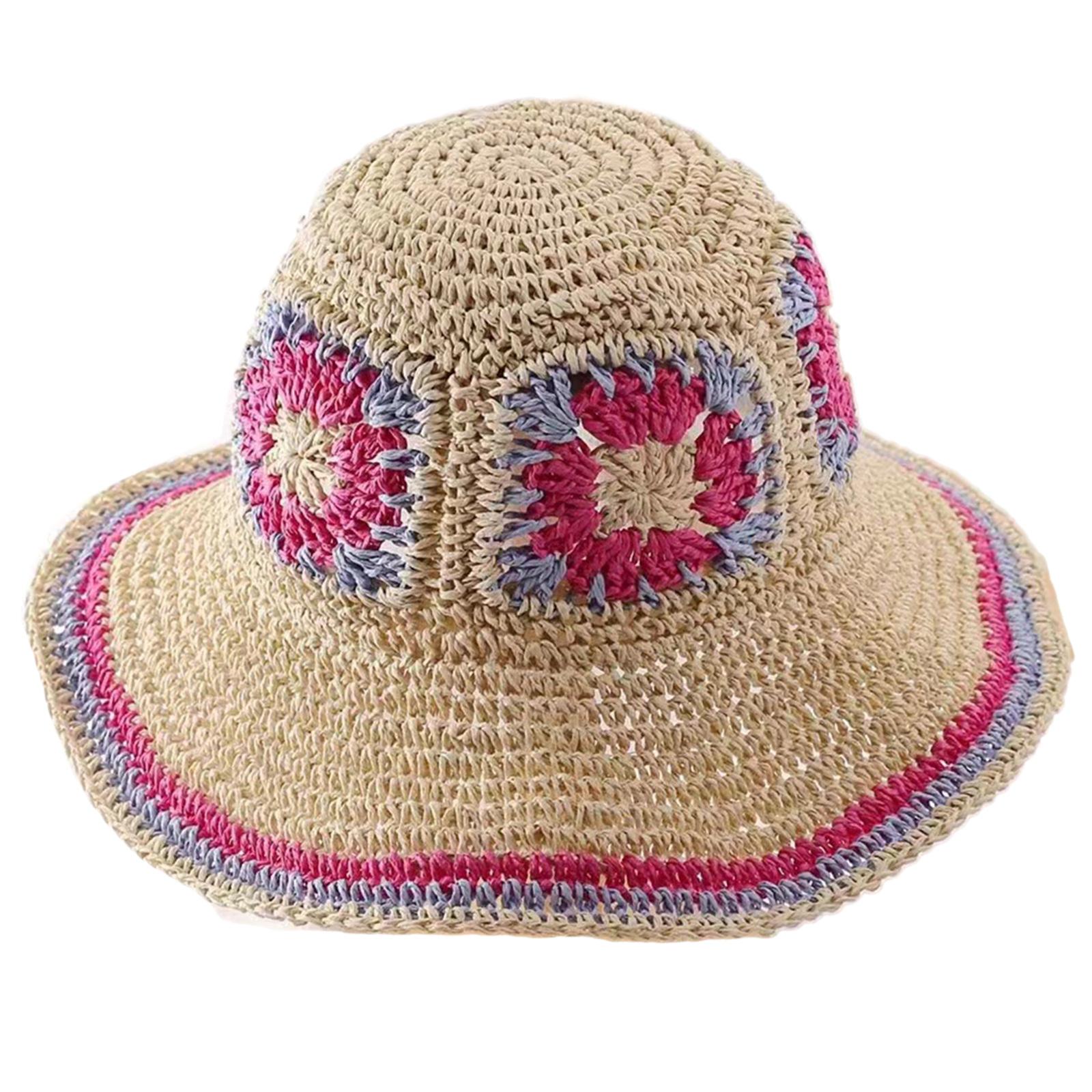 

Crochet Floral Pattern Bucket Hat Multi-Color Breathable Wide Brim Bucket Hat Skin-friendly Sunproof Fisherman Cap фиолетовый
