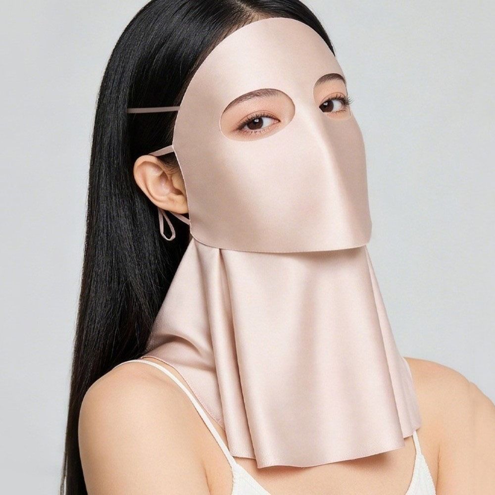 Sun Protection Sunscreen Mask Solid Color Neck Wrap Breathable Ice Silk Face Veil  Summer
