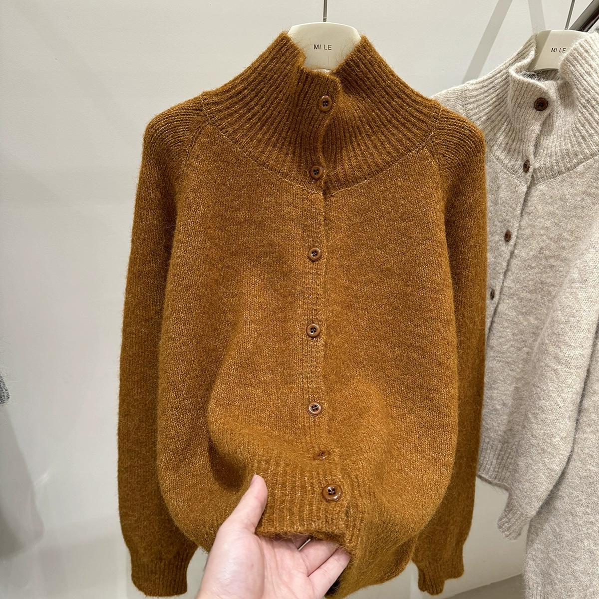 

DIMANAF 2025 Buttons Turtleneck Sweaters Solid Cardigan Autumn Women Knitting Loose One Size