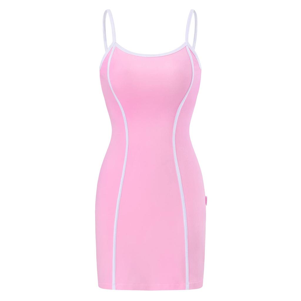 [LittleForBig] Women's Camisole Skirt [S-Stripe] Bodycon Mini Dress, Pink, XS