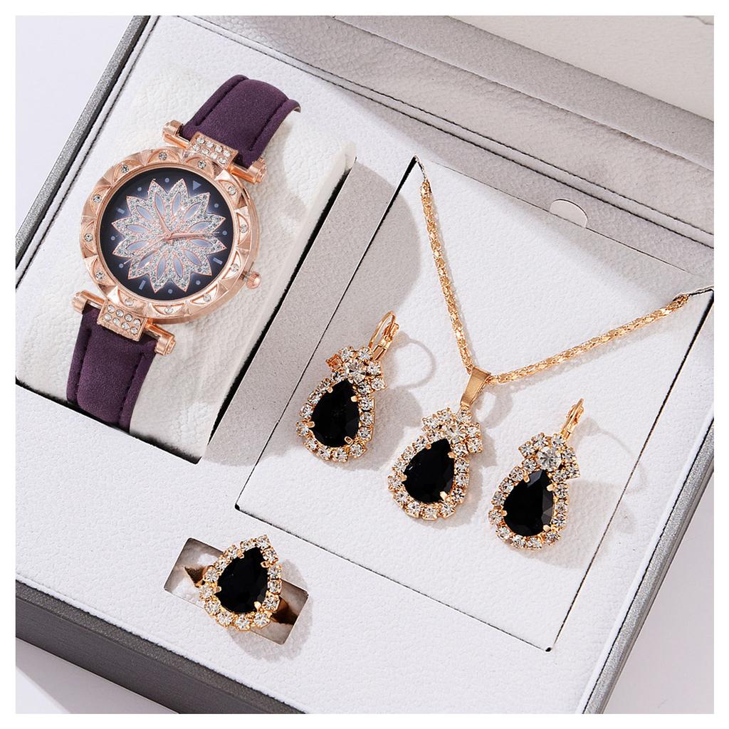 Набори Годинників Подарунки для Жінок Кристалічний Намисто Вуха Палець Годинники Набори до Жіночого Дня Подарунок на День Матері