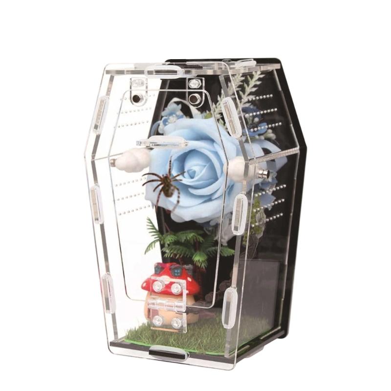 

Clear Reptiles Cage With Easy Access Top And Ventilation Holes Acrylic Magnetic Terrarium with Mushroom House 1