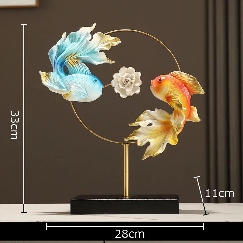 Creative Painted Carp Lotus Flower Decorative Ornaments Desk Decoration Mascot Carp Resin Crafts Sculpture Room Aesthetics Decor