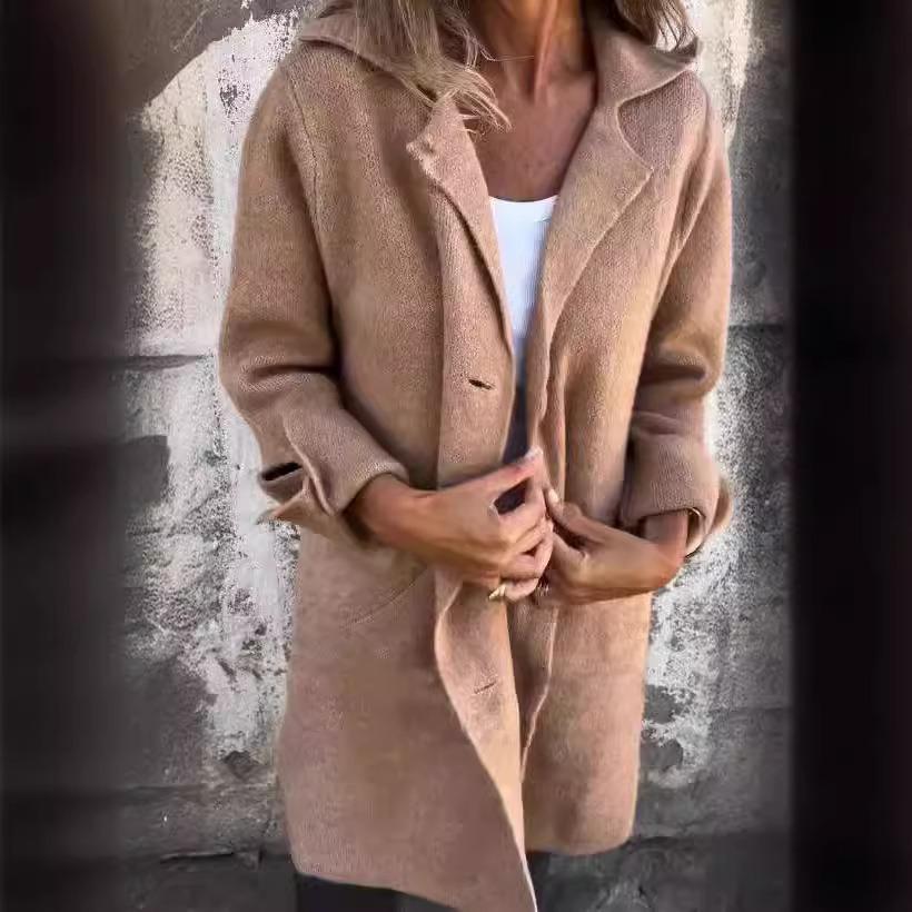 Vintage New Autumn Winter Women's Clothes Trench Casual Solid Long Sleeve Outerwears Vintage Lapel Mid Length Coats Suit Jackets