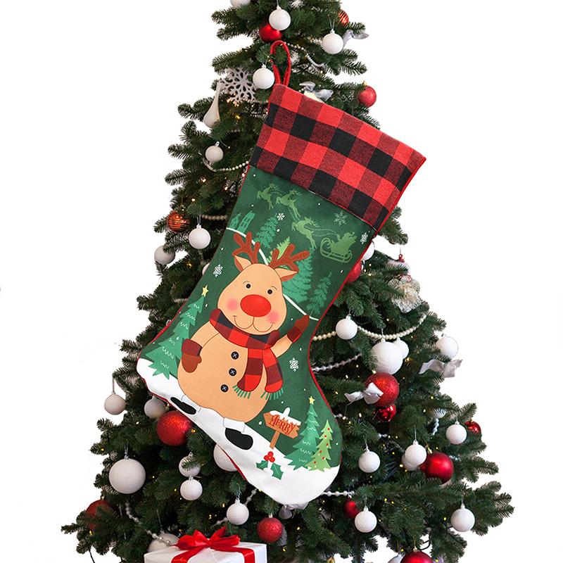 Christmas Stockings, Christmas Stocking Deer Santa Snowman Plaid Xmas Stocking Holiday Christmas Decoration For Family Kids
