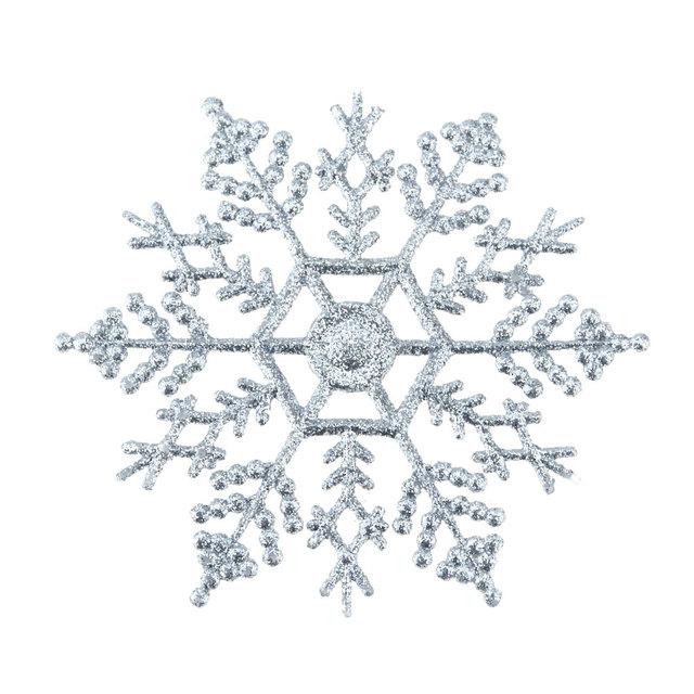 6/12pcs Christmas Snowflakes Decorations Silver Glitter Artificial Plastic Fake Snowflake Xmas Tree Ornaments Pendant Navidad