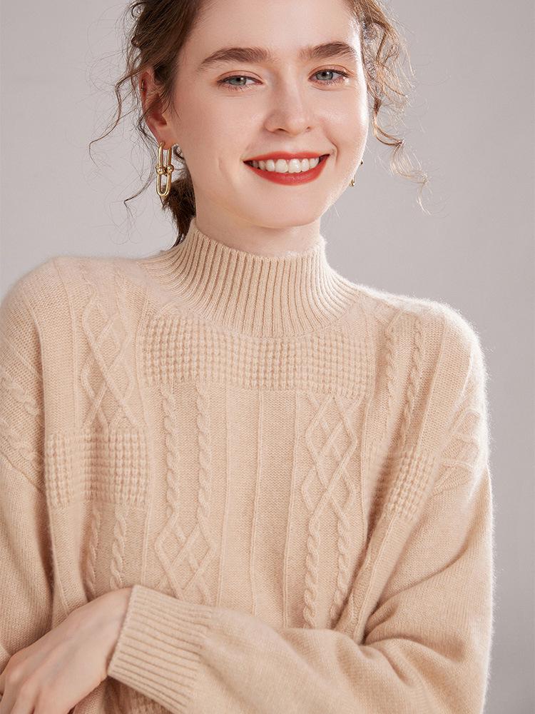 Cozy Cashmere Women's Sweater - Half-High Collar, Thick Knit for Autumn/Winter