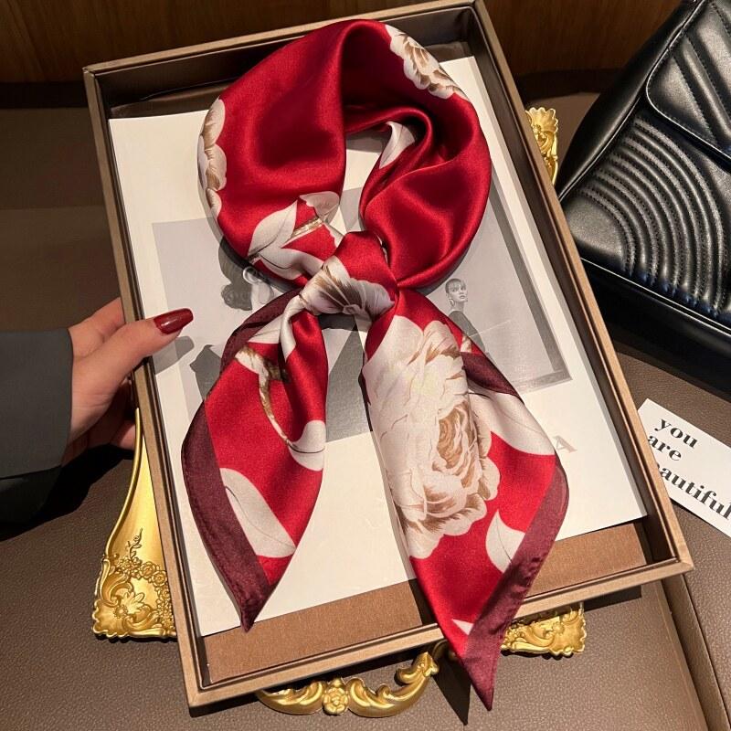 Women Fashion Versatile Elegant Printed Small Square Neck Scarf For Daily Wear