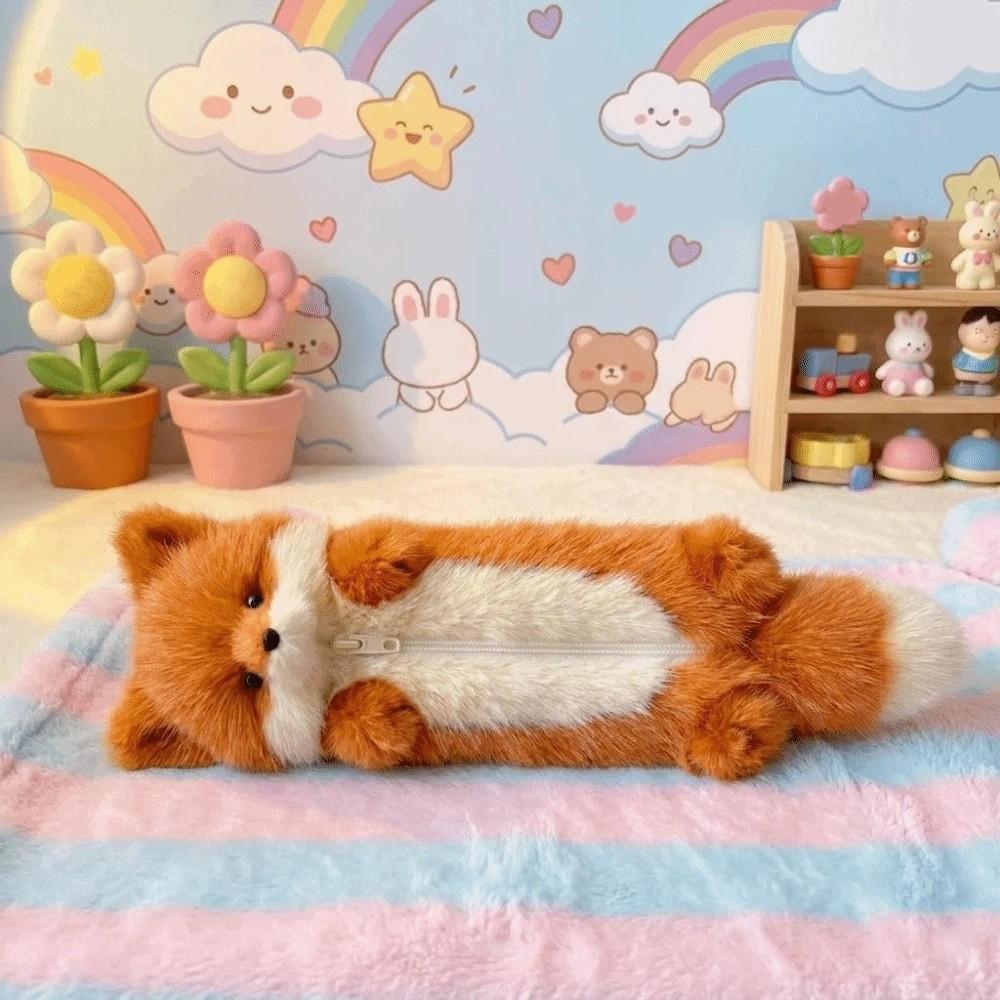 Zipper Closure Cartoon Plush Pencil Pouch Cute Personalized Stationery Buggy Bag  Office Use