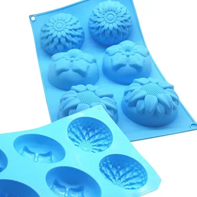 6-Loch-Formen Blumenförmige Silikon-DIY-Seife Kerzenkuchenform Bastelzubehör Küche Handgefertigt Kreative Silikonformen
