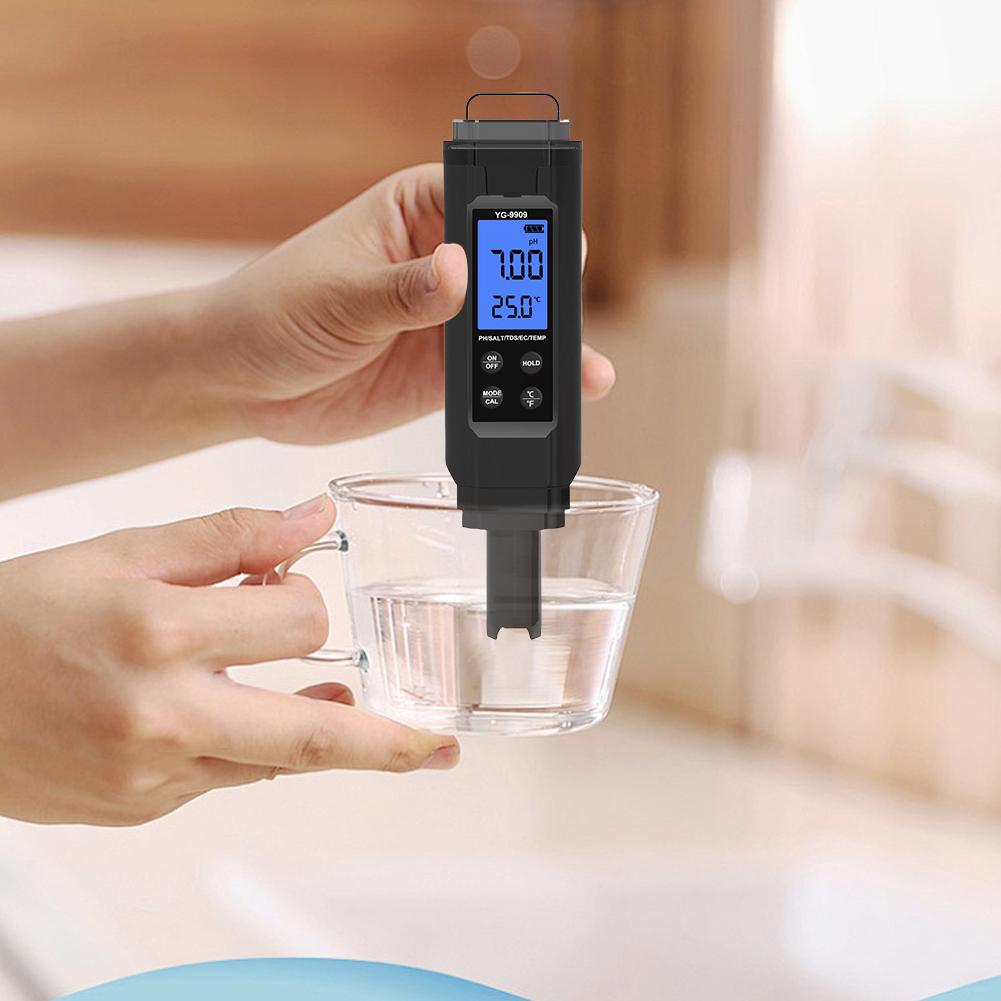 5 in 1 Digital Water Quality Tester Pen Salinity/PH/Temp/EC/TDS Meter for Drinking Water Hydroponics Aquariums Pools