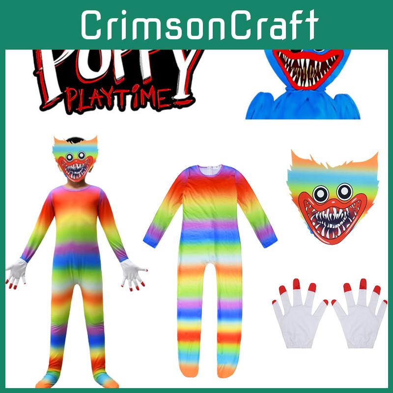 Kids Poppy Playtime Huggy Wuggy Cosplay Costume Jumpsuit Mask Halloween Suit