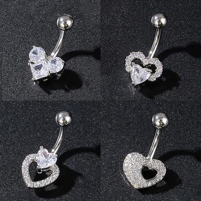  Zircon Belly Button Rings Stainless Steel Bow Heart Navel Piercing Ring For Women Sexy Belly Piercing Ring Body Jewelry