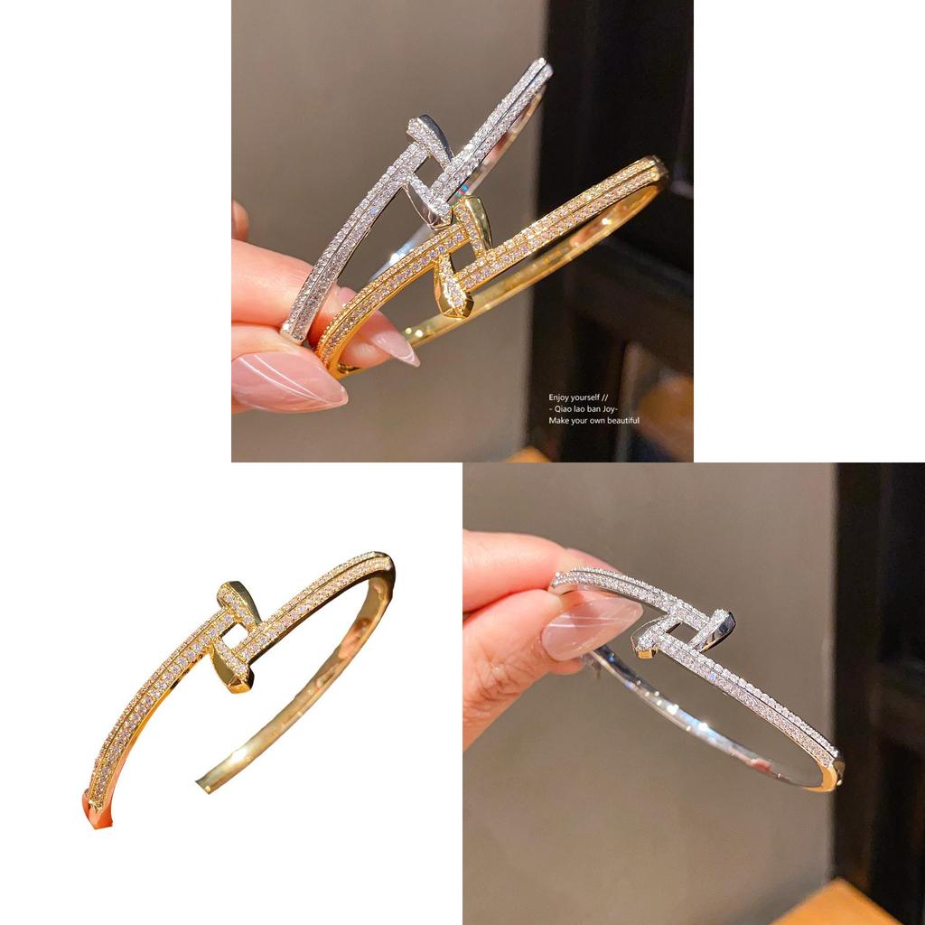 Light Luxury Geometric Zircon Cuff Bracelet With 18k Gold Plating For Women
