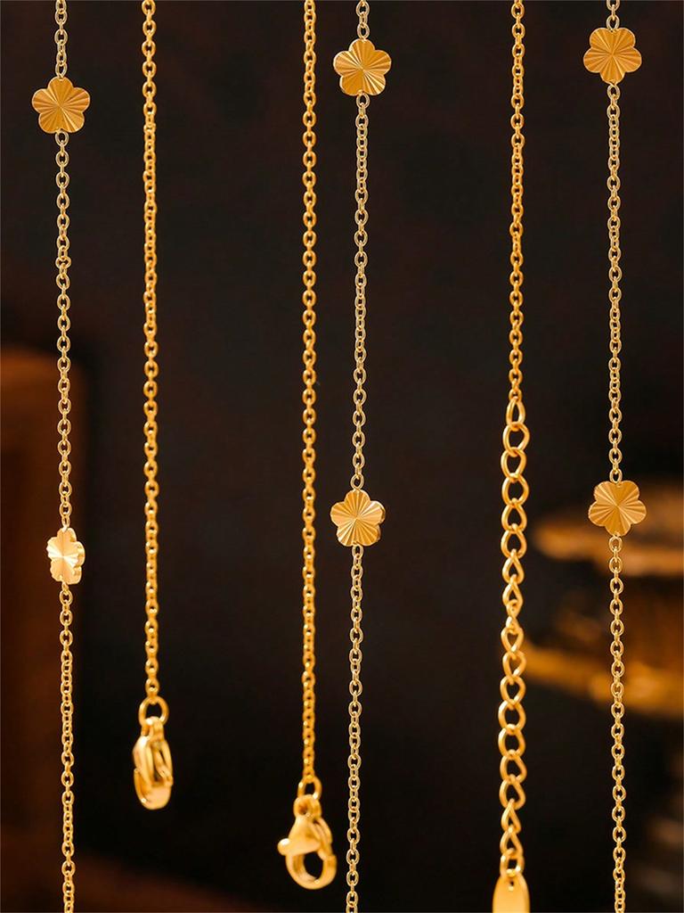 1 Piece Classic Fashion 5 Leaves Flower Pendant Necklace, 18K Gold Plated Stainless Steel Chain, Gift for Mother, Friends, Wife